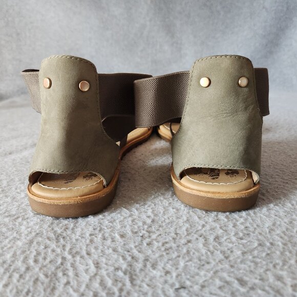 Sorel Ella Leather Gore Stretch Strap Sporty Sandal Comfortable Sage Green - Picture 9 of 14
